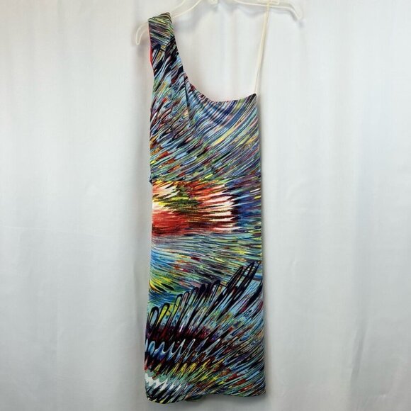 Molli & Mia Womens Sheath Dress Blue Red Abstract One Shoulder Sleeveless S - Picture 5 of 11
